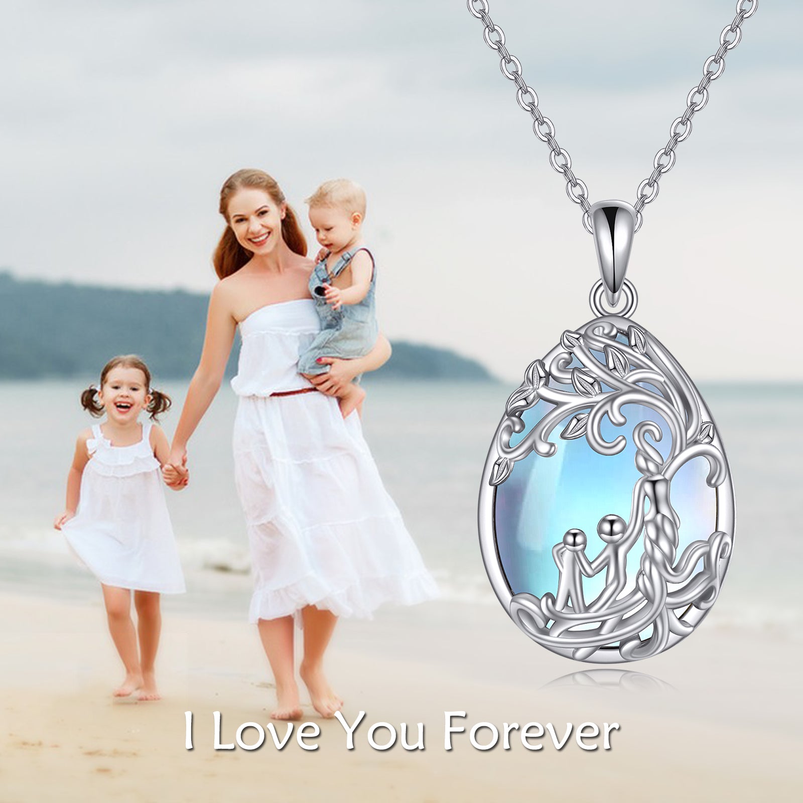 Sterling Silver Moonstone Tree of Life Mother Necklace Jewelry Gifts