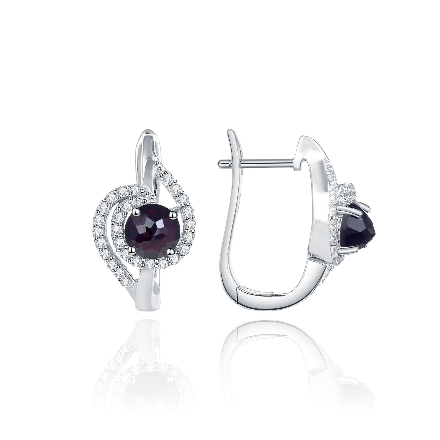 GEM&#39;S BALLET Natural Round Black Garnet Birthstone Stud Earrings For Women 925 Sterling Silver Gemstone Earrings Fine Jewelry Black Garnet 925 Sterling Silver