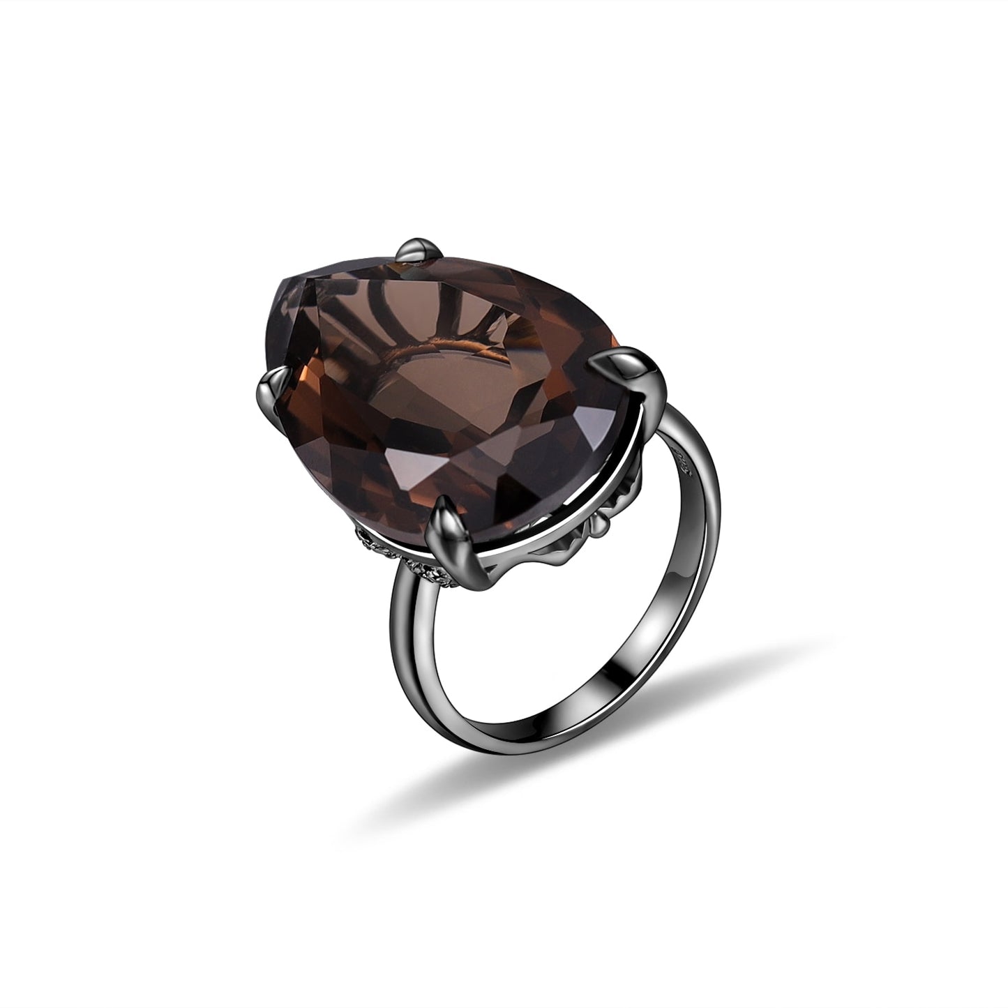 GEM&#39;S BALLET Brown Healing Stones Cockail Rings Natural Smoky Quartz Statement Ring in 925 Sterling Silver Gift For Her Sky Blue Topaz|925 Sterling Silver