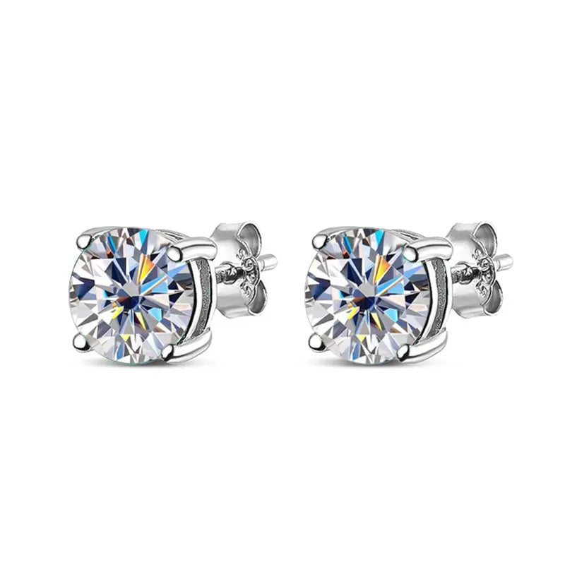 KNOBSPIN Moissanite Earring S925 Sterling Sliver Plated with 18k White Gold Earring for Women Man Sparkling Fine Jewelry White 4mm(0.3ct each)