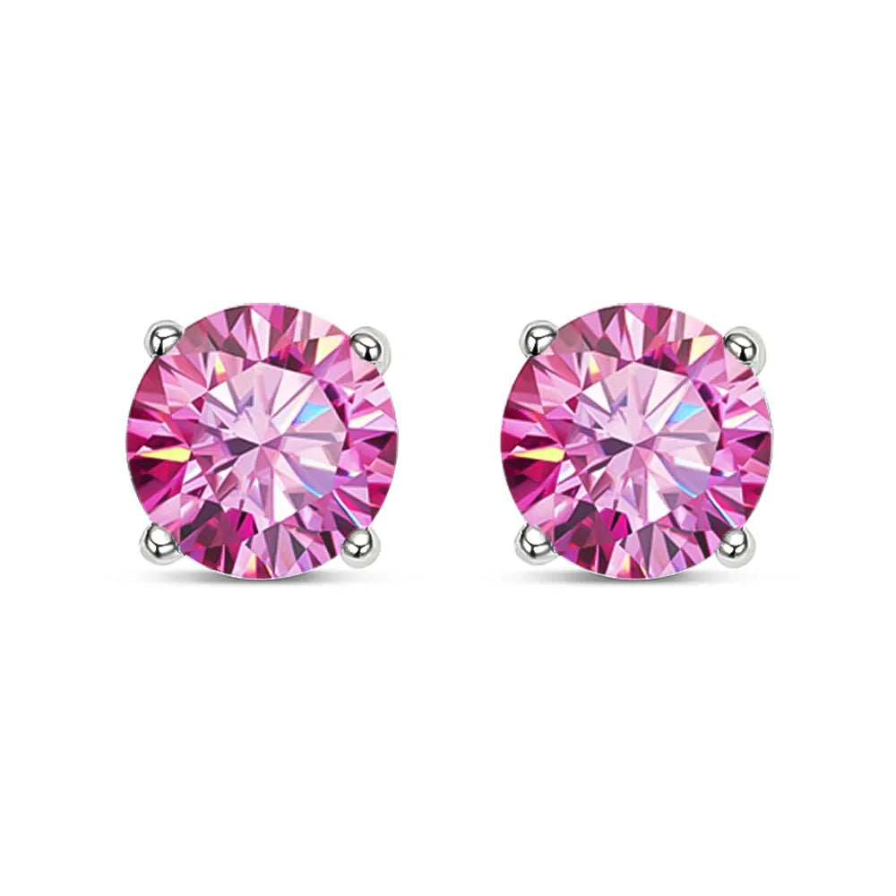 KNOBSPIN Moissanite Earring S925 Sterling Sliver Plated with 18k White Gold Earring for Women Man Sparkling Fine Jewelry pink 4mm(0.3ct each)