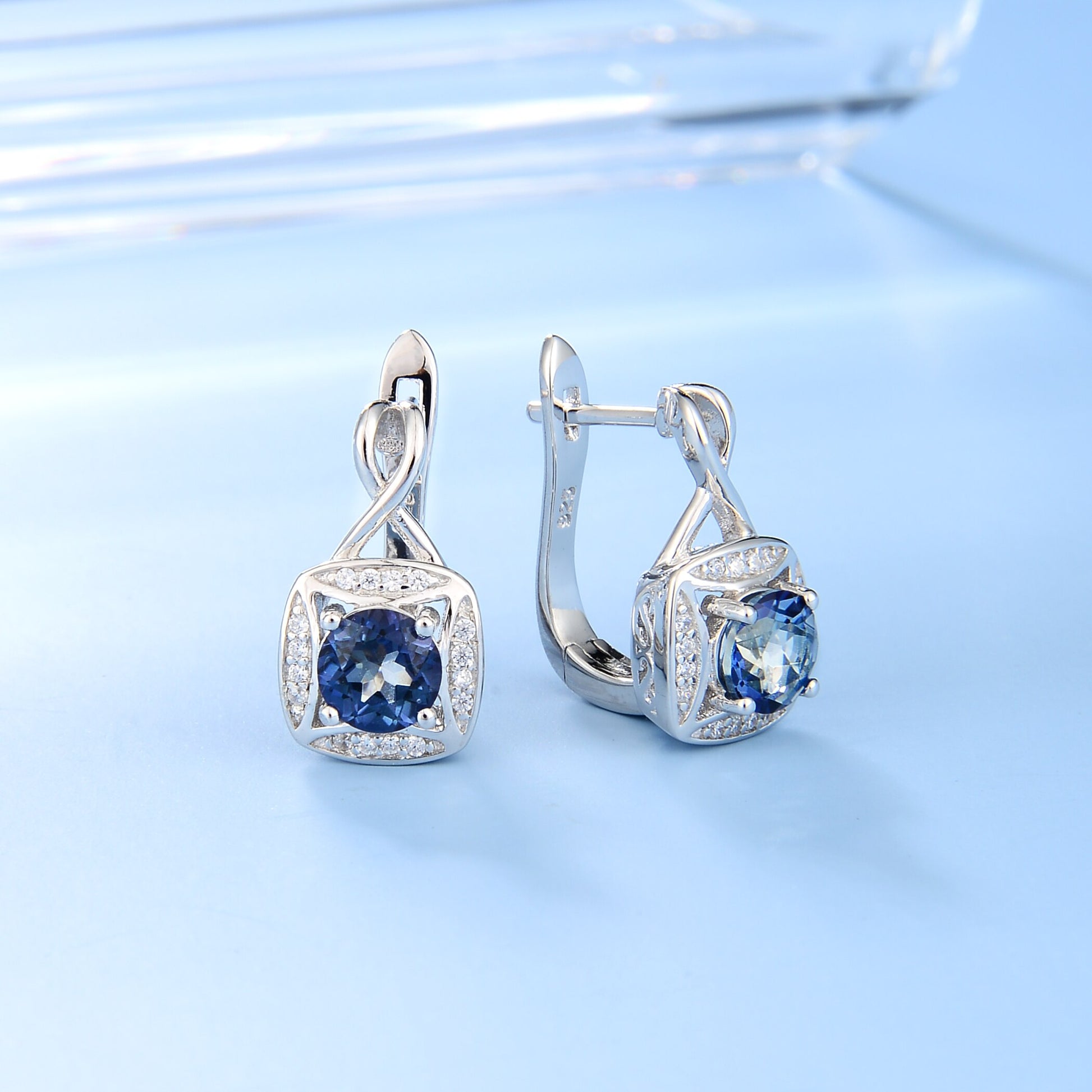 GEM&#39;S BALLET Iolite Blue Mystic Quartz Handmade Infinite Halo Clip Earrings in 925 Sterling Silver Gift For Her Quartz Jewelry