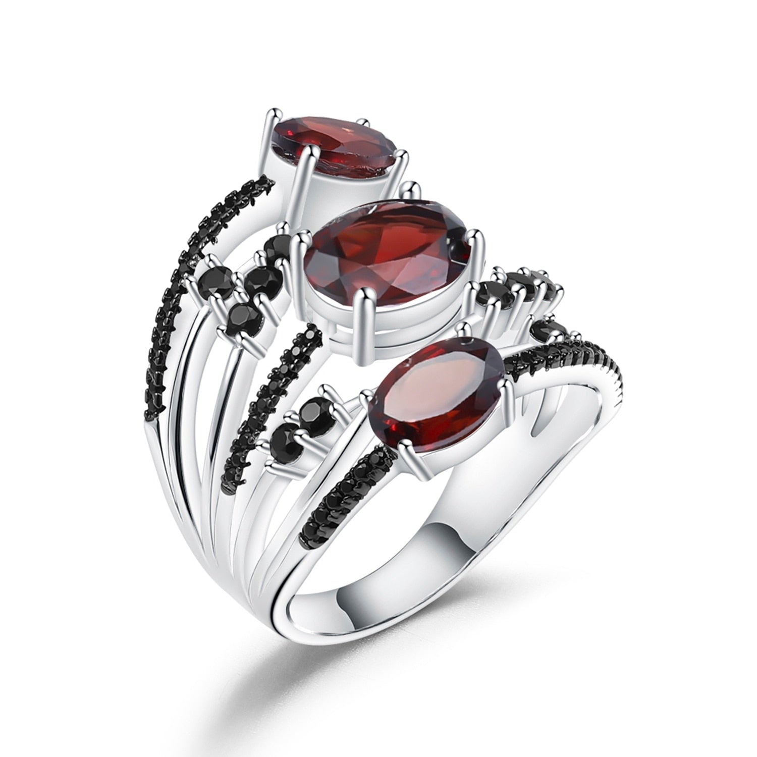 GEM&#39;S BALLET 925 Sterling Silver Stackable Anniversary Ring 4.0Ct Natural Red Garnet Birthstone Rings For Women Fine Jewelry Garnet|925 Sterling Silver