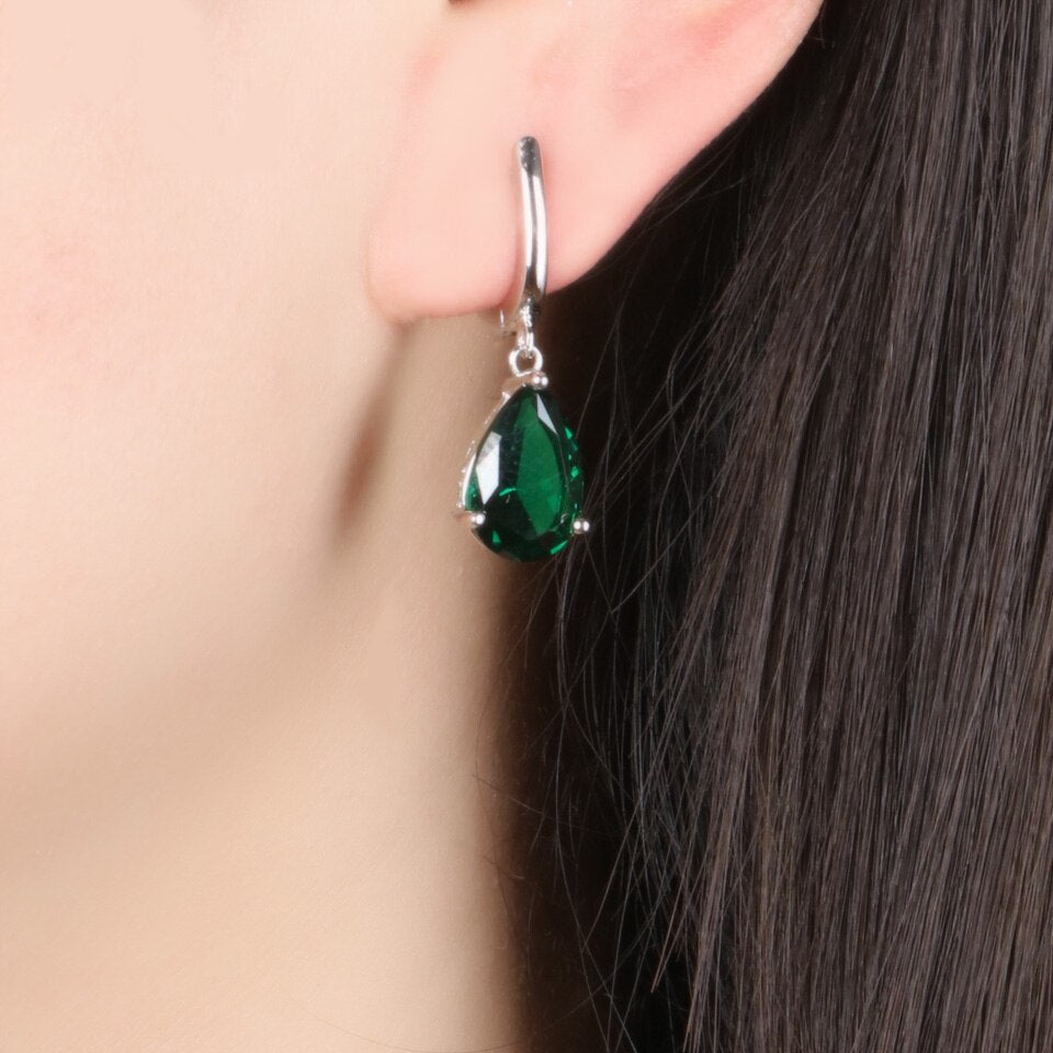 UMCHO Created Green Emerald Gemstone Clip Earrings for Women Solid 925 Sterling Silver Anniversary Wedding Party Gifts Jewelry