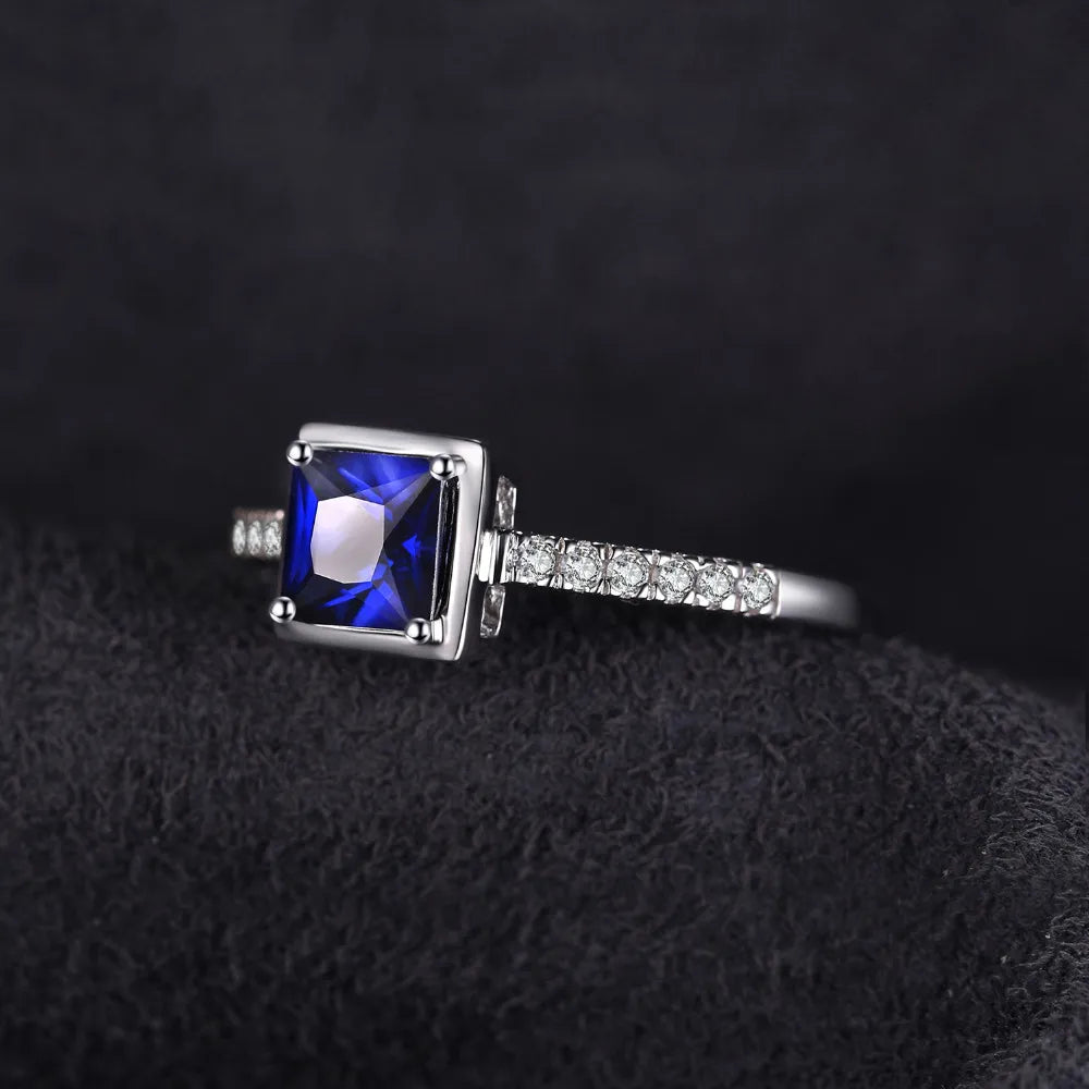 JewelryPalace Square Created Blue Sapphire 925 Sterling Silver Ring for Women Fashion Fine Jewelry