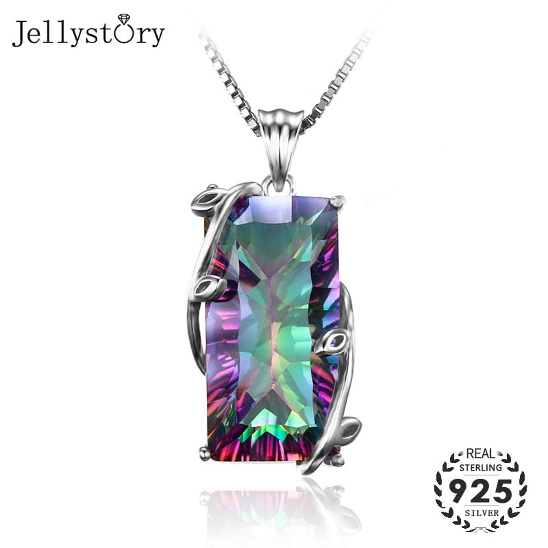 Jellystory Silver 925 Jewelry Necklace with Rectangle Topaz Gemstones Pendants for Women Wedding Engagement Party Gift