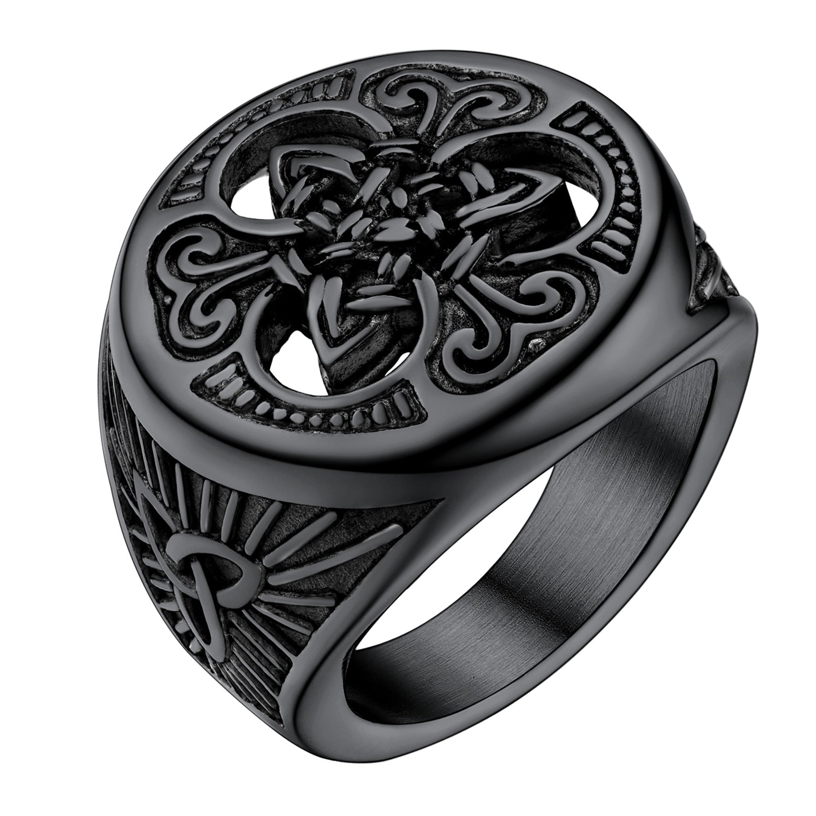 U7 Irish Celtic Knot Ring Antique Black Stainless Steel Triquetra Signet for Men Hip Hop Jewelry Size 7 to 12 R202 Green