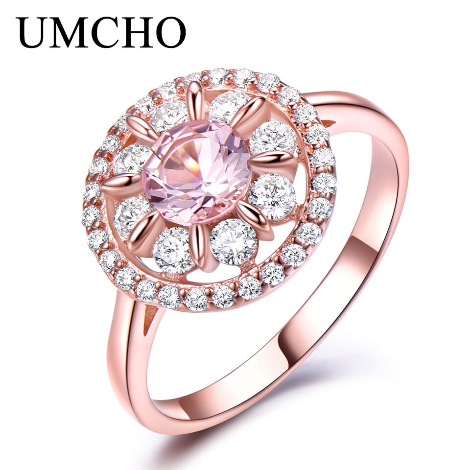 UMCHO Morganite Gemstone Rings for Women Genuine 925 Sterling Silver Fashion May Birthstone Ring Romantic Gift Fine Jewelry