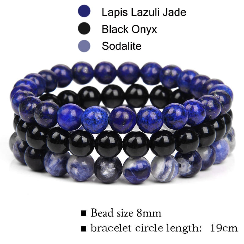 Women Men Bracelets Natural Stone Beads Bracelet Black Onyx Rhodonite Pink Quartzs Beaded Wrist Stackable Mens Bracelets Jewelry Set No.6