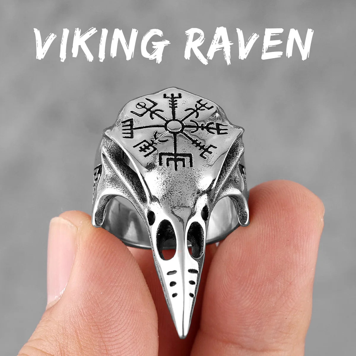 Viking Raven Skull Stainless Steel Mens Rings Punk Amulet Gothic for Male Boyfriend Biker Jewelry Creativity Gift R705-Viking