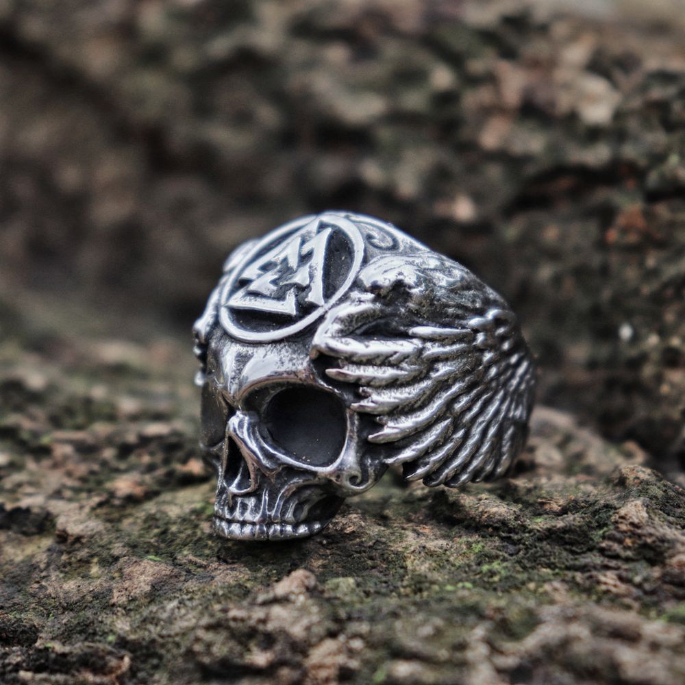 EYHIMD Viking Valknut Symbol Sukll Stainless Steel Ring Mens Ravens Biker Rings Norse Amulet Jewelry