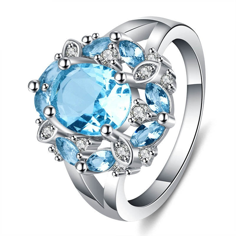 Cellacity Silver 925 ring for charm female luxury designer ruby finger ring Sapphire Aquamarine women fine Jewelry Size 6-10 wathet