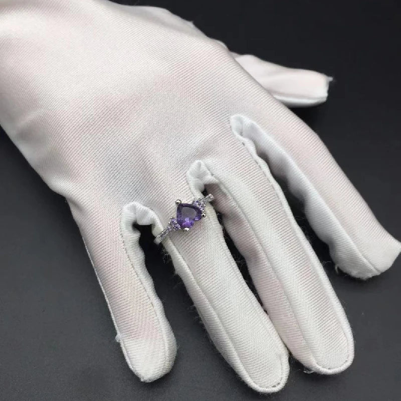HuiSept Fashion Ring 925 Silver Jewelry Heart Shape Amethyst Gemstone Rings for Female Wedding Promise Party
