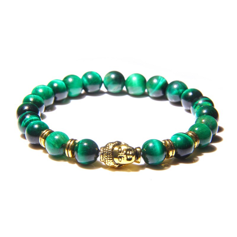 Green Tiger Eye Beads Bracelet Natural Stone Buddha Charm Bracelets for Women Men Handmad Jewelry