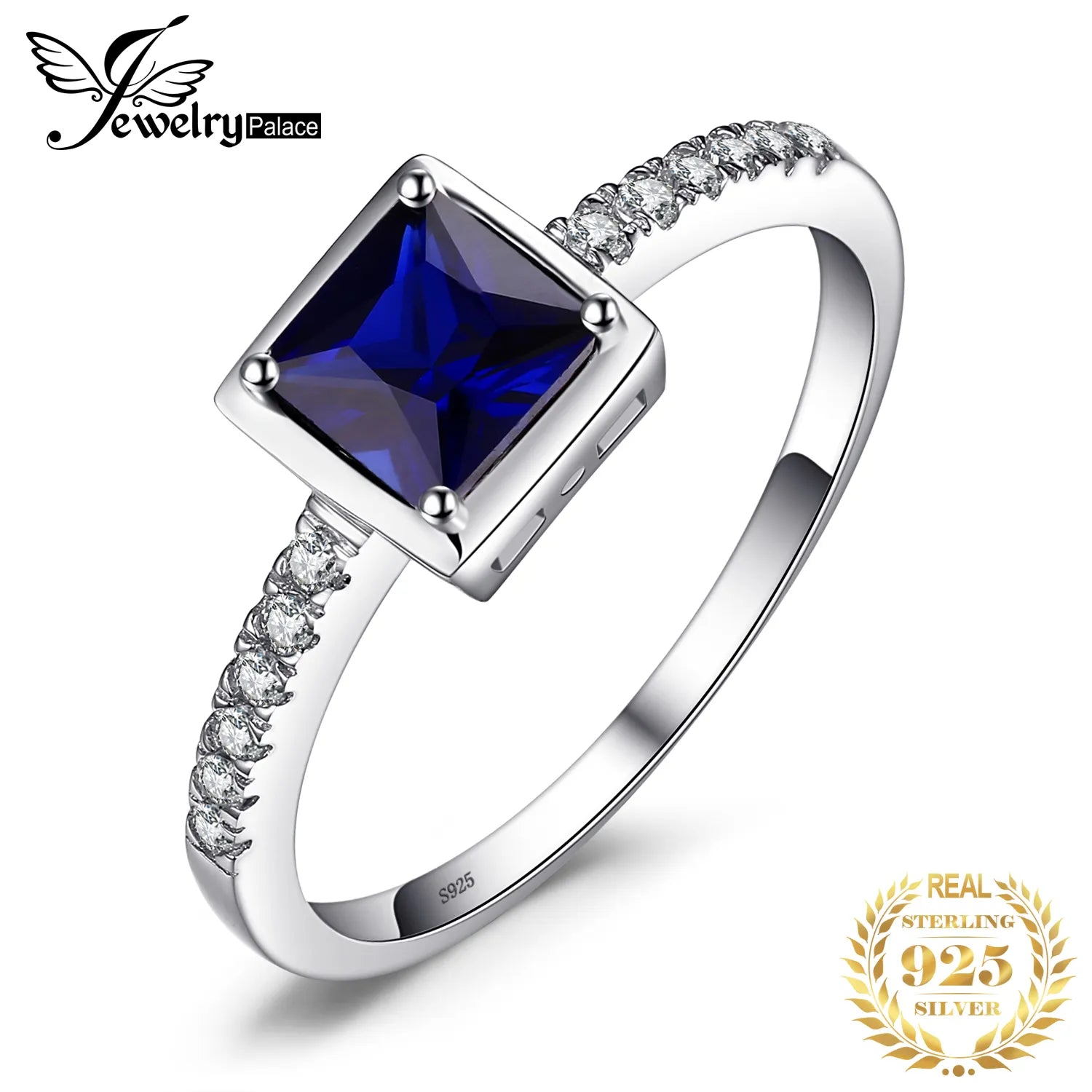 JewelryPalace Square Created Blue Sapphire 925 Sterling Silver Ring for Women Fashion Fine Jewelry