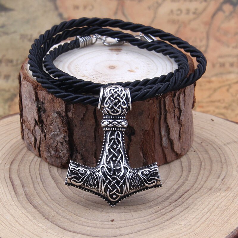 Huge Wolf Thor hammer necklace Mjolnir Viking Amulet Hammer Pendant Norse Jewelry with stainless steel chain cord chain with box