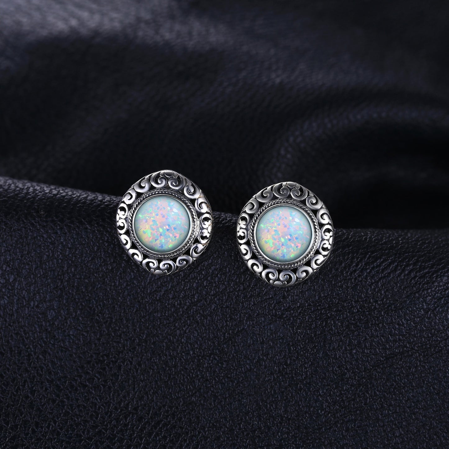 Jewelry Palace Vintage 2.5ct Cabochon Created Opal 925 Sterling Silver Stud Earrings for Women Hollow Heart Gemstone Earrings