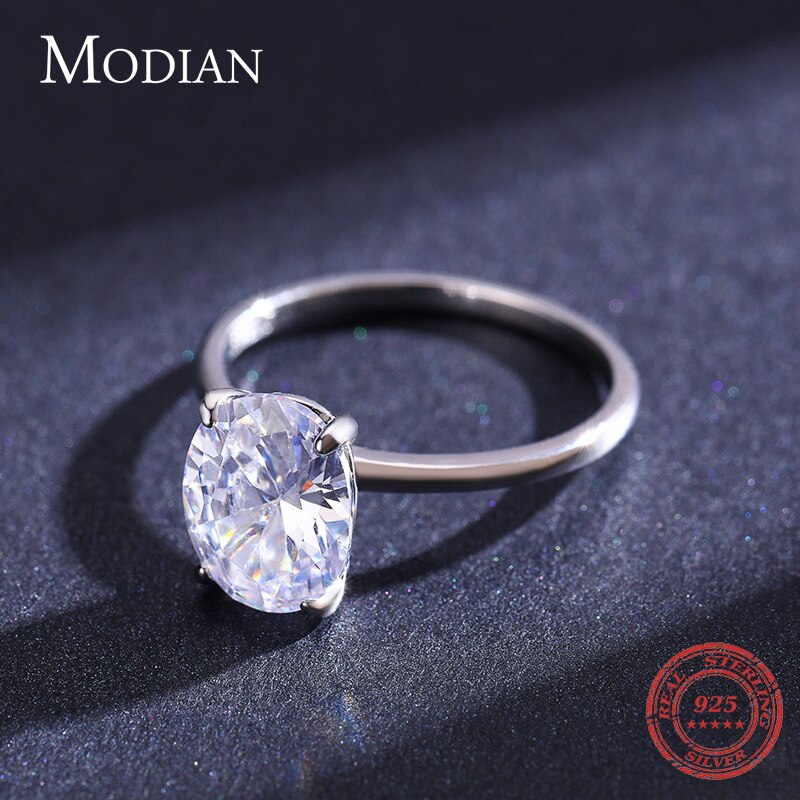 Modian Basic 925 Sterling Silver Big Luxury Oval Cut Clear Zirconia Finger Ring For Women Engagement Wedding Band Promise Ring