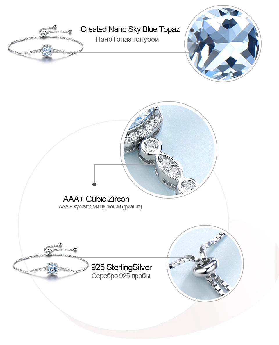 UMCHO Nano Aquamarine Bracelets for Women Solid 925 Sterling Silver Gemstone Fine Jewelry