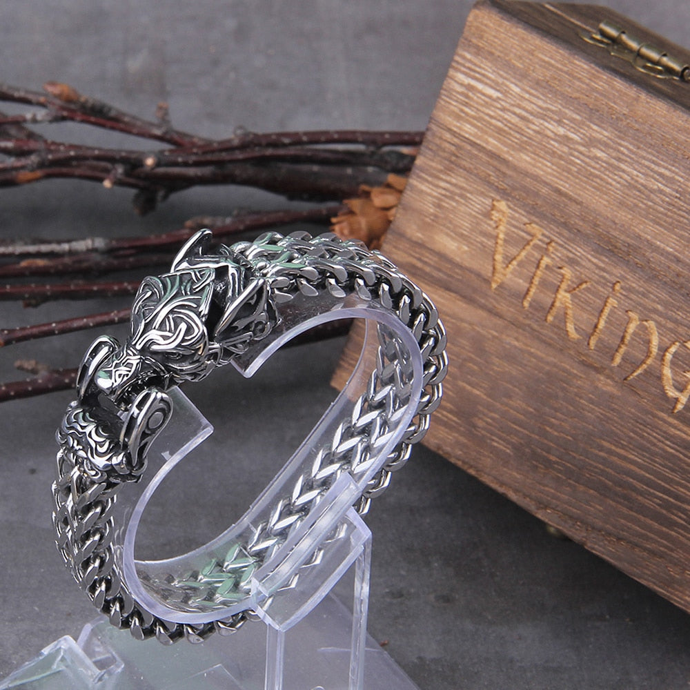 Vikings Jewelry Stainless Steel Russian Bear Bracelet Men&#39;s Mesh Chain Can Open Bear Mouth Punk Bracelets Biker Jewelry Viking Wolf