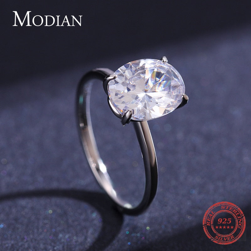 Modian Basic 925 Sterling Silver Big Luxury Oval Cut Clear Zirconia Finger Ring For Women Engagement Wedding Band Promise Ring