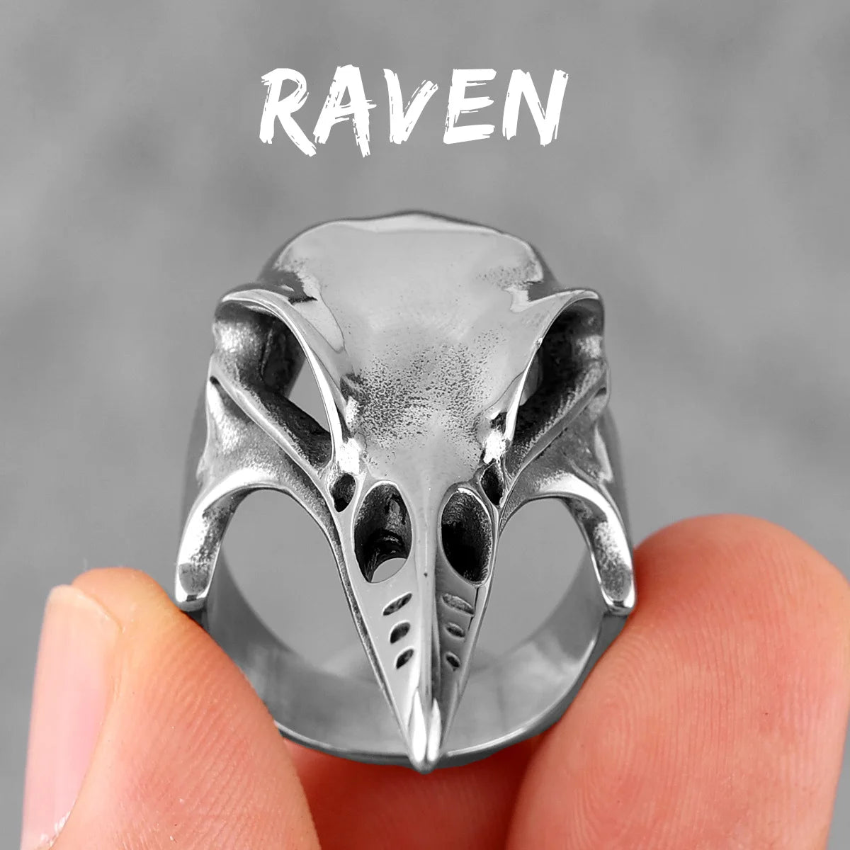 Viking Raven Skull Stainless Steel Mens Rings Punk Amulet Gothic for Male Boyfriend Biker Jewelry Creativity Gift R705-Silver
