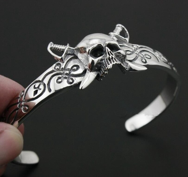 Punk Heavy Metal Carved Dragon Bracelet Charm Men's Wide Bracelet Gothic Motorcycle Rider Rock Party Jewelry Gift A5441-Silver