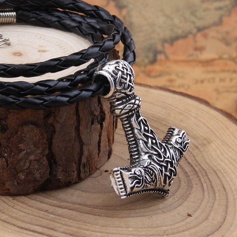 Huge Wolf Thor hammer necklace Mjolnir Viking Amulet Hammer Pendant Norse Jewelry with stainless steel chain