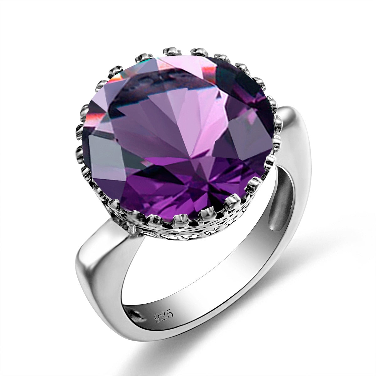 Szjinao Vintage 100% 925 Sterling Silver 15ct Round Created Aquamarine Ring For Women Famous Branded Handmade Fine Jewelery 2021 Amethyst