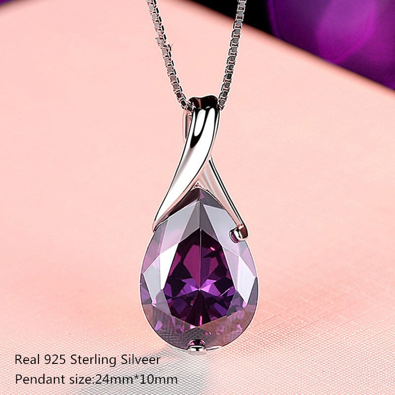 Buyee 925 Sterling Silver Big Stone Pendant Chain Light Natural Amethyst Necklace for Woman Girl Excellent Jewelry Chain 45cm N1047-2 45cm