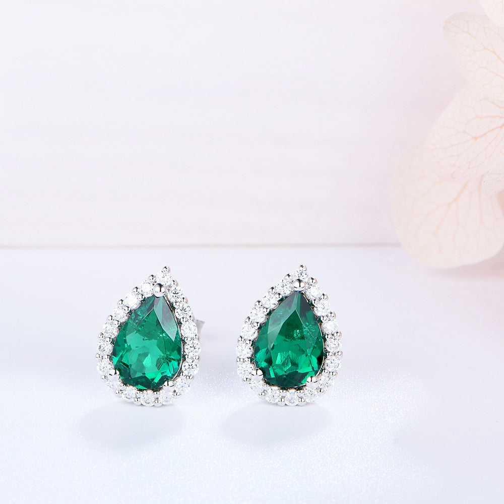 ATTAGEMS Vintage 100% 925 Sterling Silver Emerald Emerald Gemstone Earrings Ear Studs Fine Jewelry