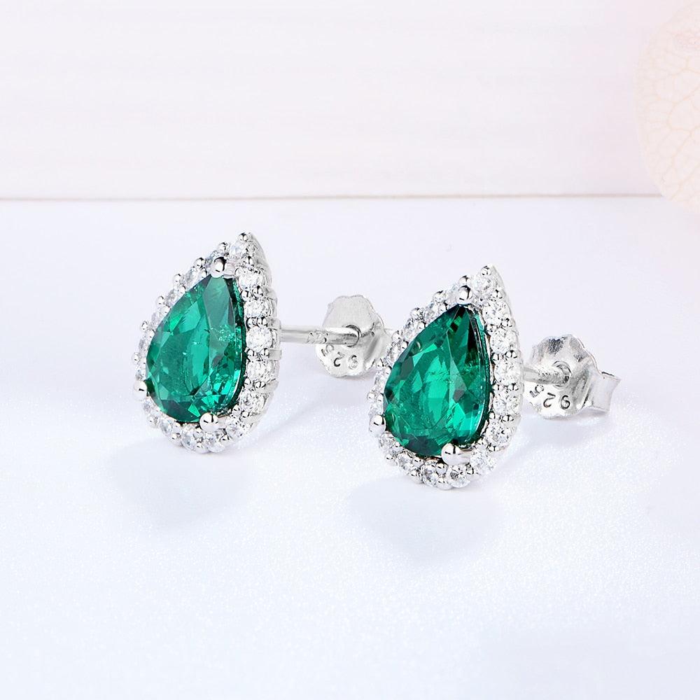 ATTAGEMS Vintage 100% 925 Sterling Silver Emerald Emerald Gemstone Earrings Ear Studs Fine Jewelry