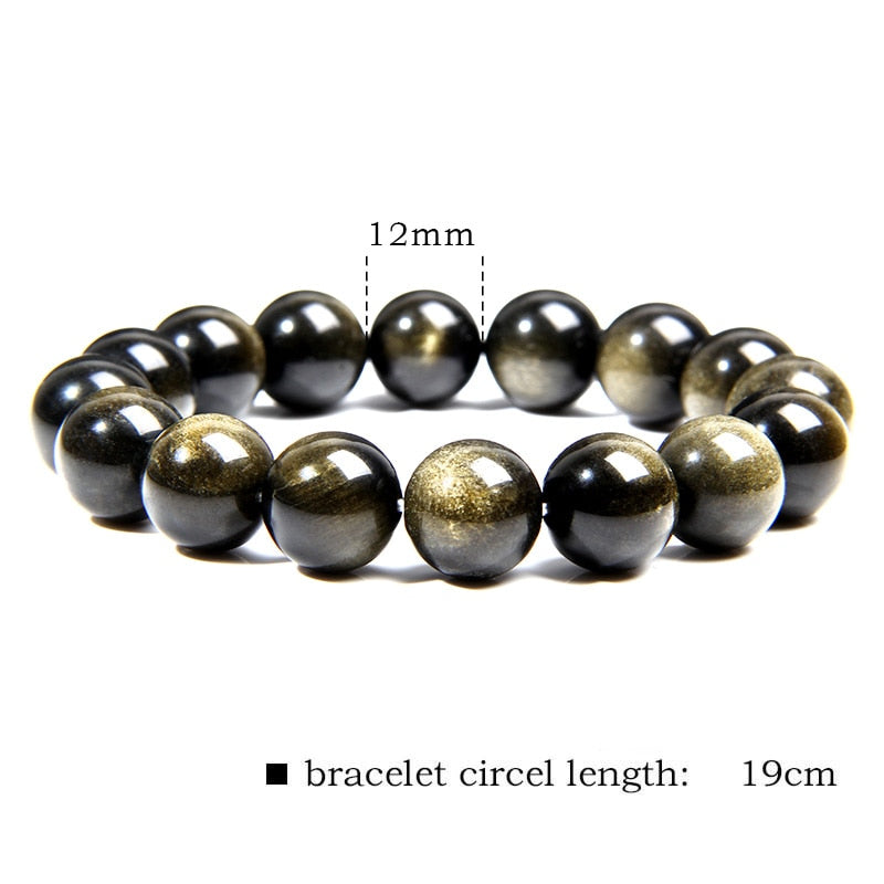 Black Gold Color Obsidian Beaded Stretch Bracelets 6-12mm Natural Stone Beads Bracelet Bangles Women Men Charm Energy Jewelry 12mm