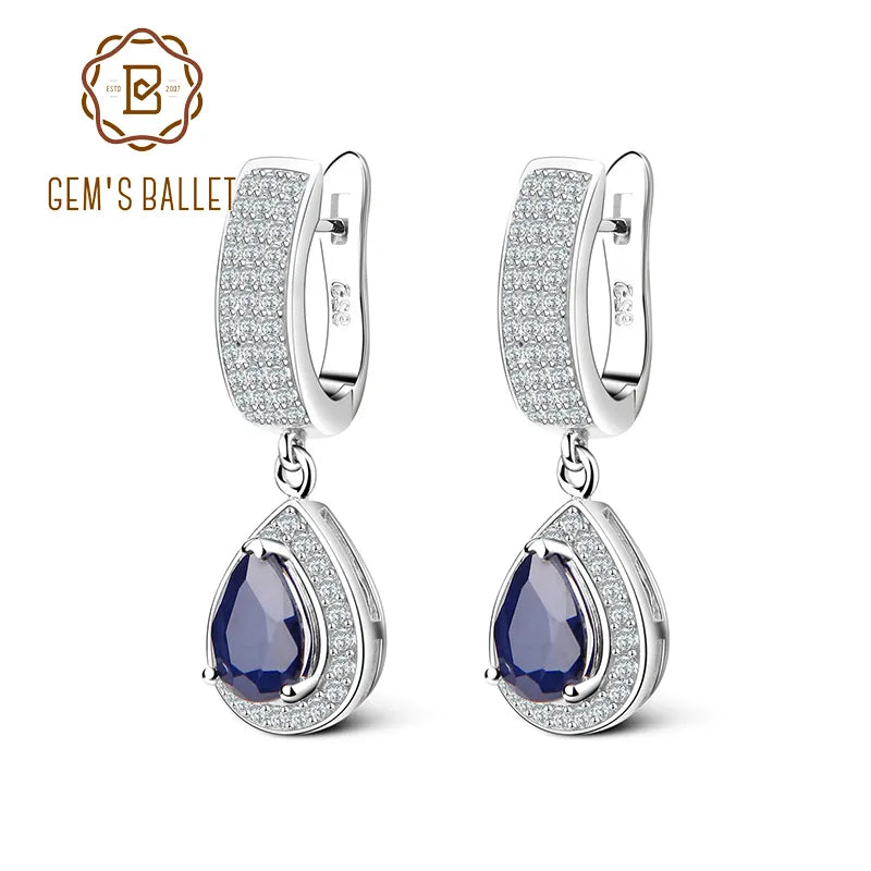 GEM'S BALLET 1.29ct Natural Sapphire Gemstone Drop Earrings Solid 925 Sterling Silver Fine Jewelry For Women Wedding CHINA