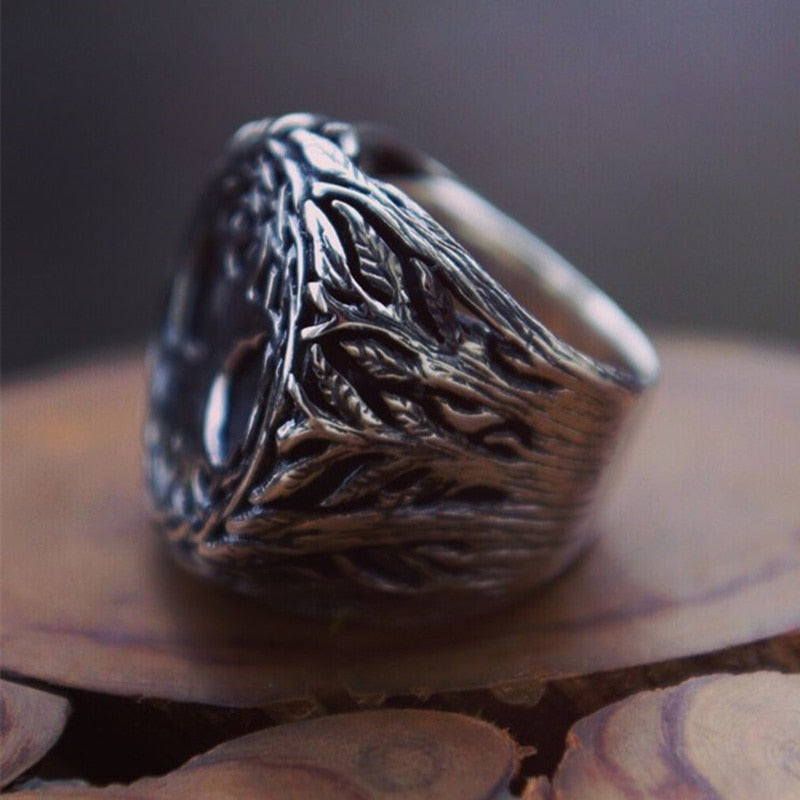 EYHIMD Nature Tree of Life 316L Stainless Steel Signet Ring Mens Yggdrasil Vine Amulet Jewelry Family Friendship Gift