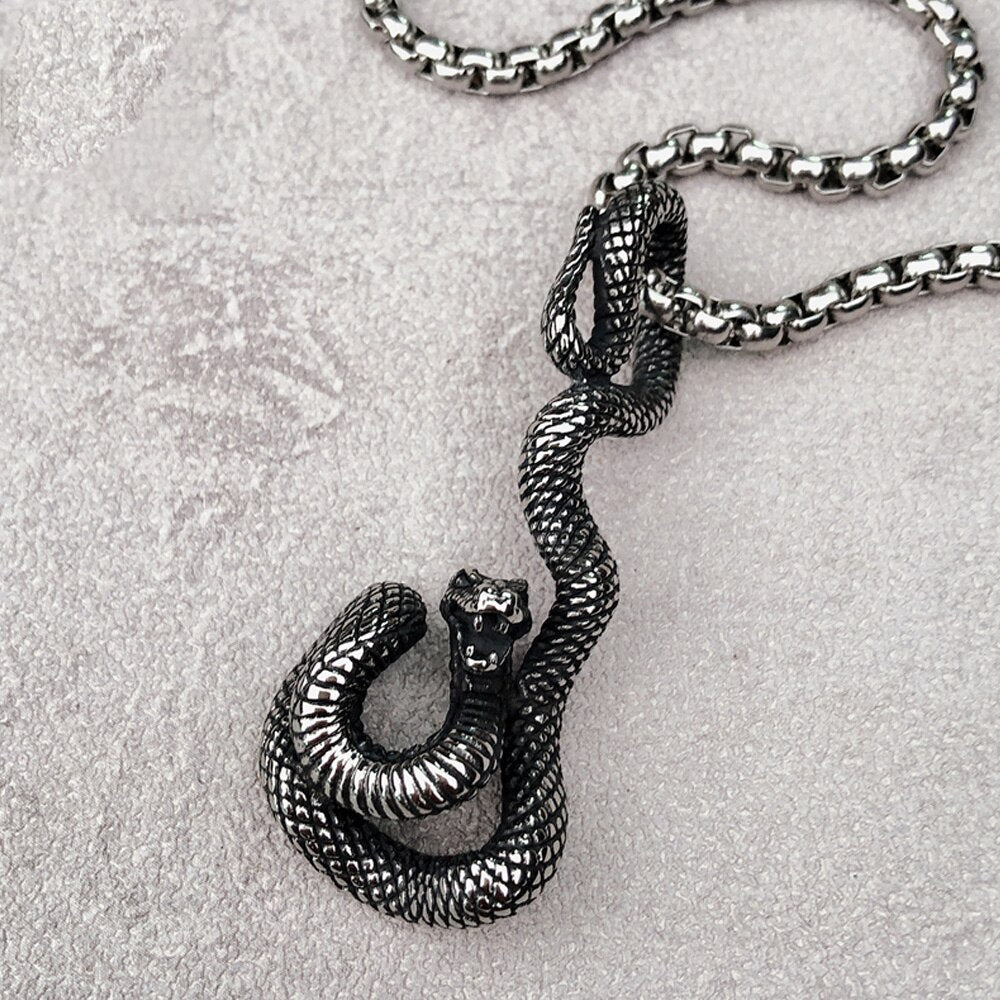 Vintage Stainless Steel Snake Pendant Necklace Men Women Personality Fashion Punk Hip Hop Python Snake Necklace Jewelry