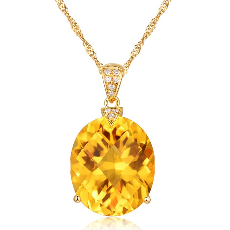 Natural Citrine Jewelry Crystal Gold Color Chain Gemstone Pendant Necklace Wedding Jewelry Gift For Women Girl Default Title