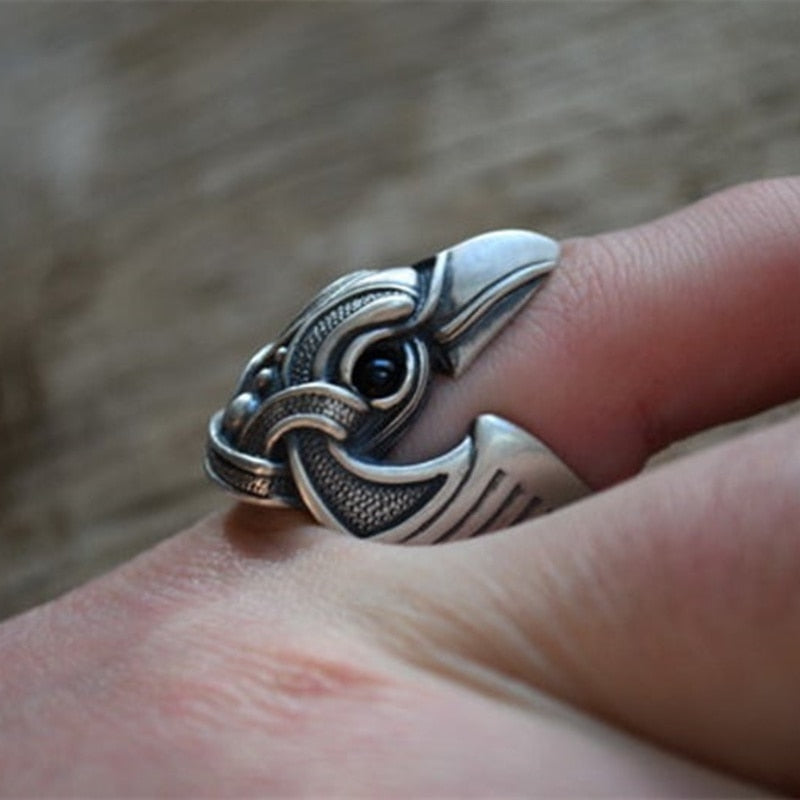 EYHIMD Viking Men 316L Stainless Steel Raven Ring Norse Viking Mens Scandinavian Pagan Crow Ring Nordic Amulet Jewelry Gifts