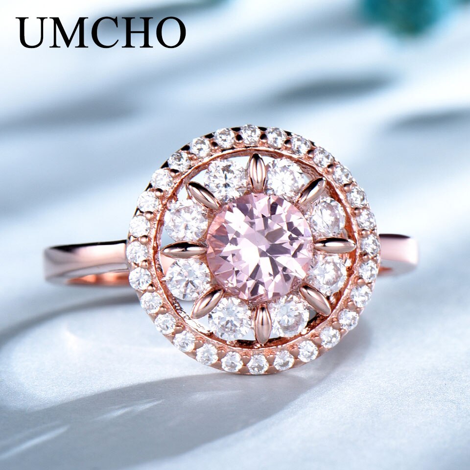 UMCHO Morganite Gemstone Rings for Women Genuine 925 Sterling Silver Fashion May Birthstone Ring Romantic Gift Fine Jewelry