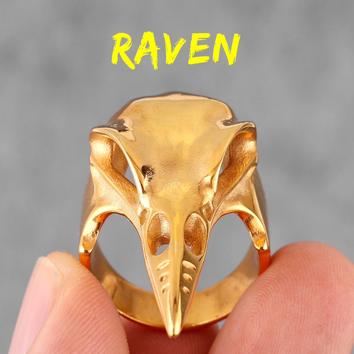 Viking Crow Skull Stainless Steel Mens Rings Punk Amulet Gothic for Male Boyfriend Biker Jewelry Creativity Gift R705-Gold