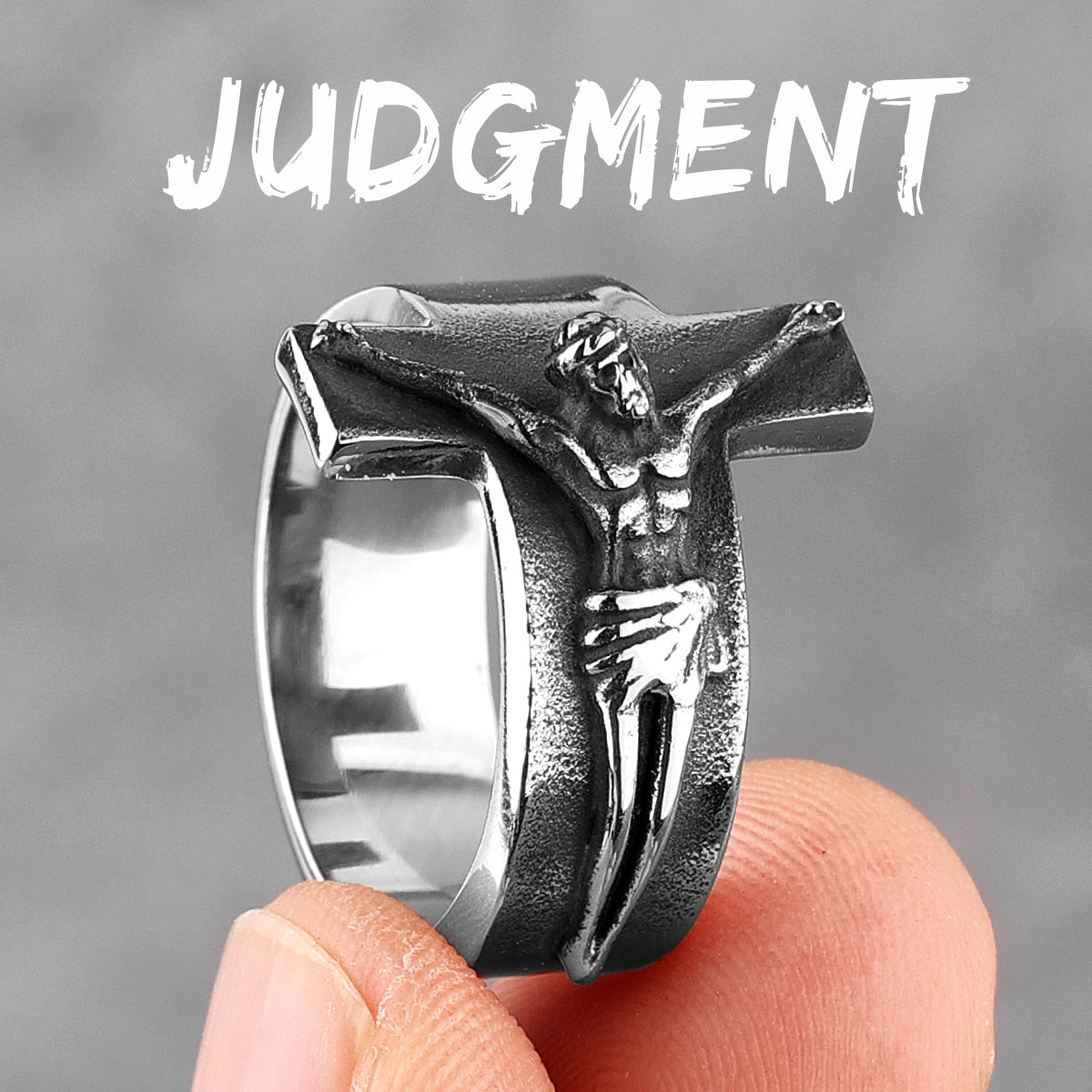 Good Friday Jesus Cross Ring Stainless Steel Mens Rings Punk Amulet for Male Boyfriend Biker Jewelry Creativity Gift R684-Judgment