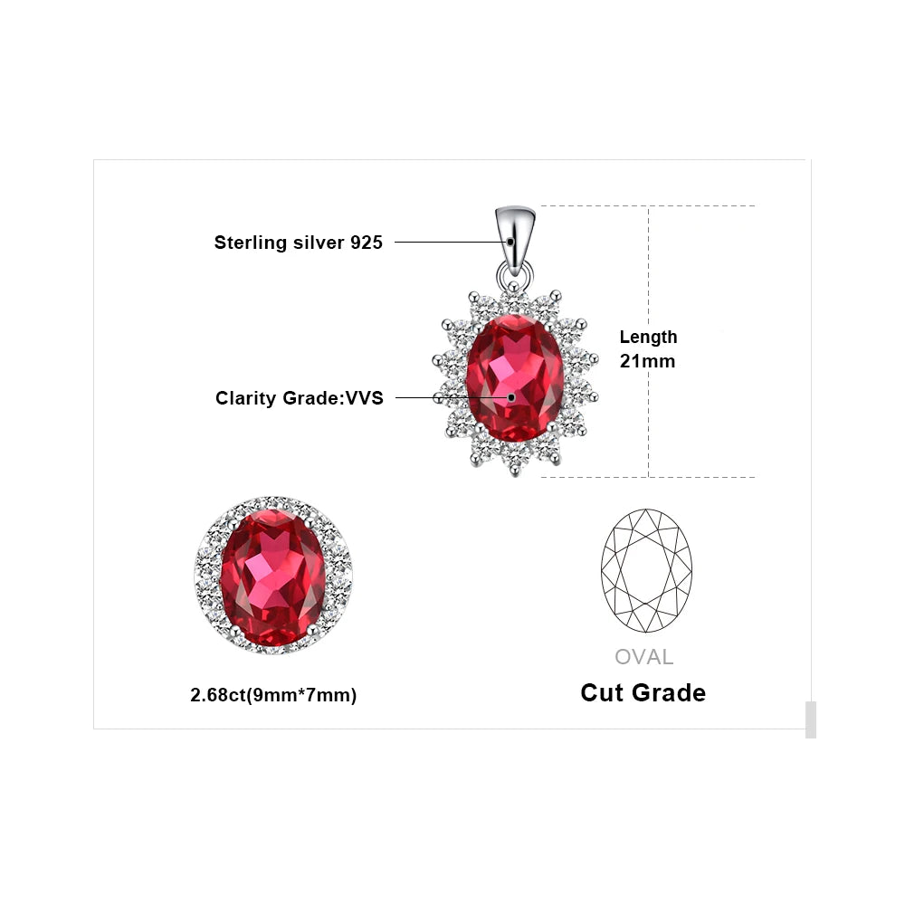 JewelryPalace 2.6ct Created Red Ruby 925 Sterling Silver Pendant Necklace for Woman Fashion Trendy Gemstone Jewelry No Chain