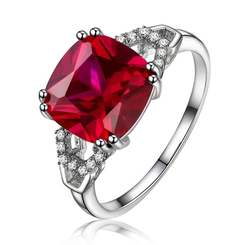 Cellacity classic silver 925 ring with square ruby/emerald gemstone charm women silver Jewlery Engagement Lady Gift size 6-10 Red