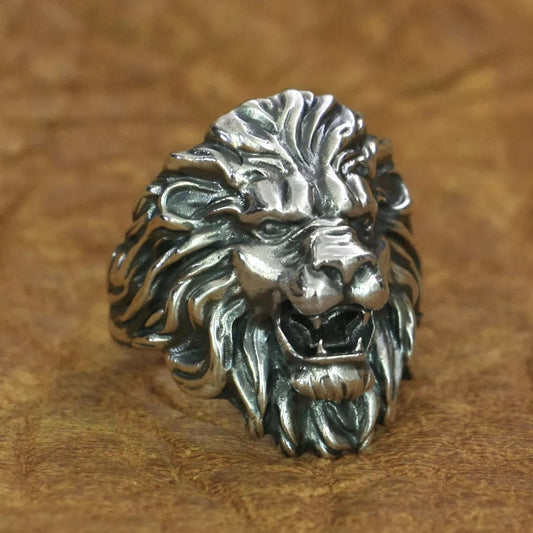 LINSION 925 Sterling Silver King of Lion Rings Mens Biker Rock Punk Rings TA191 US Size 7~15