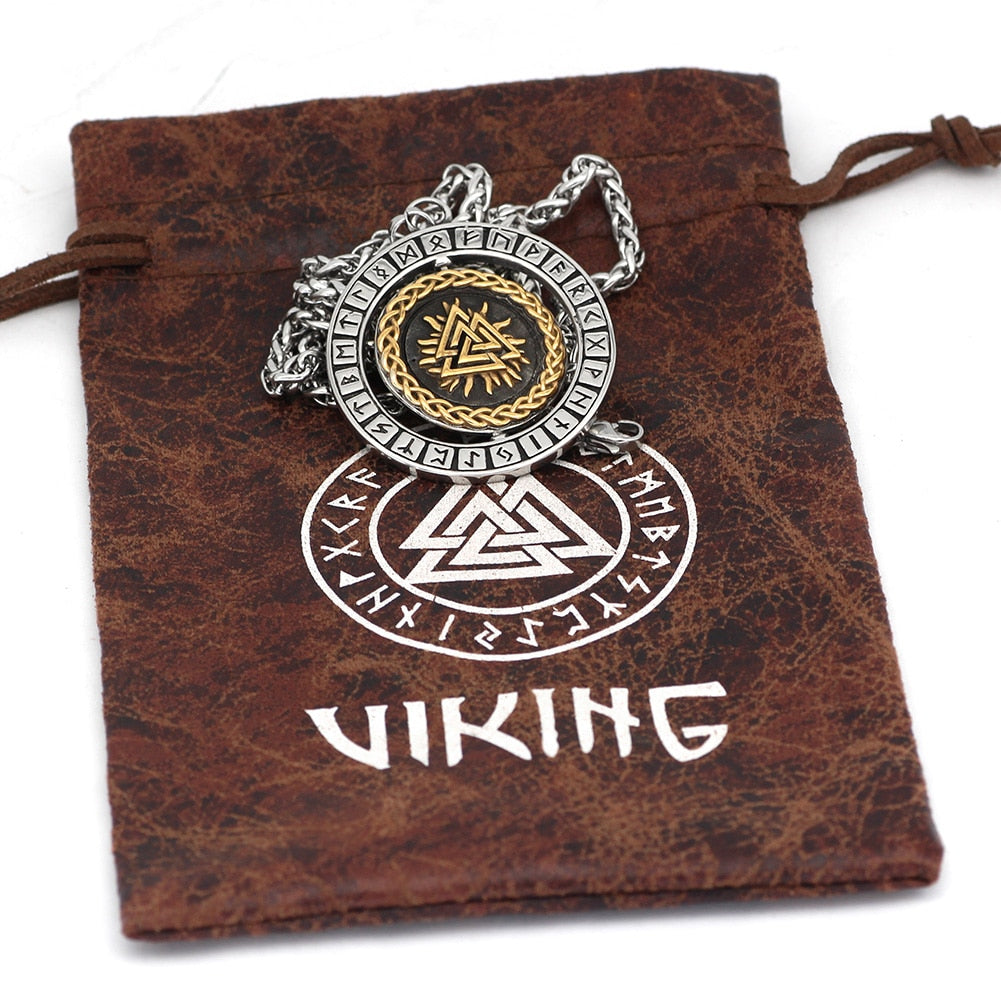 Men Viking Vegvisir Necklace Stainless steel Nordic Valknut Roating Viking jewelry