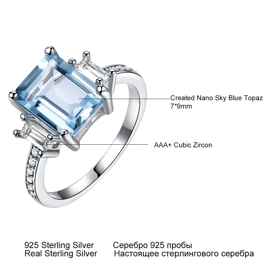 UMCHO Blue Topaz Gemstone Rings for Women Genuine 925 Sterling Silver Aquamarine Ring Romantic Wedding Engagement Fine Jewelry