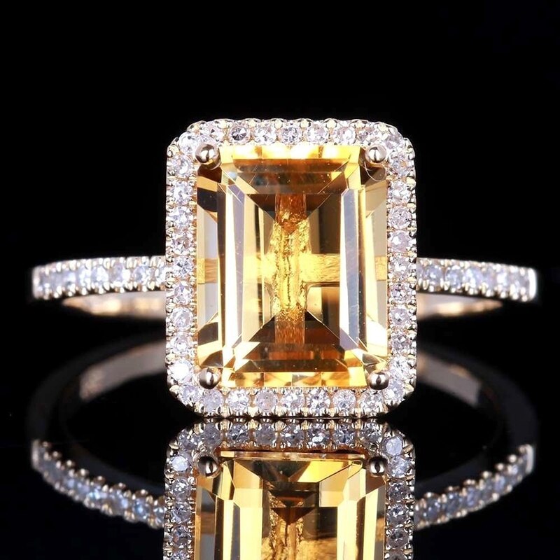 Cellacity Luxury Silver 925 Jewelry with Square Citrine gemstone zircon Rings for Women Female Anniversary party gift