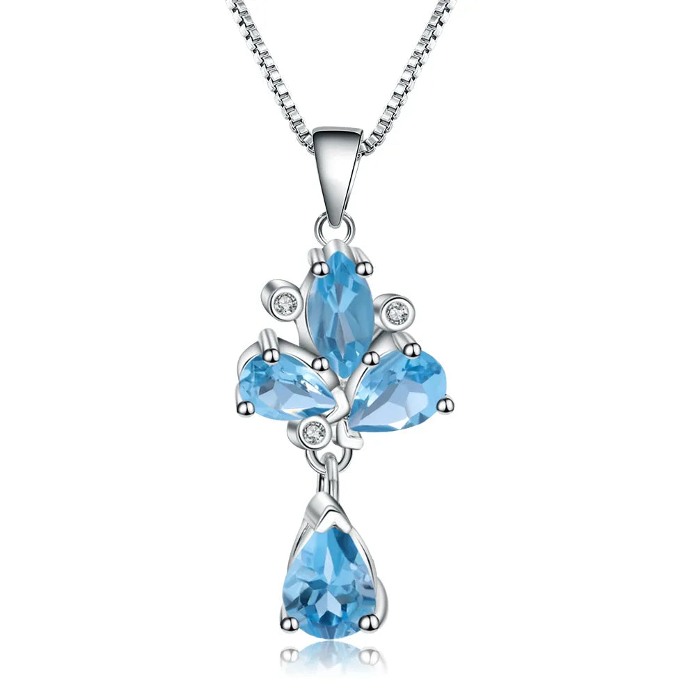 GEM'S BALLET 3.34Ct Natural Swiss Blue Topaz Gemstone Pendant 925 Sterling Silver C Necklace for Women Wedding Fine Jewelry