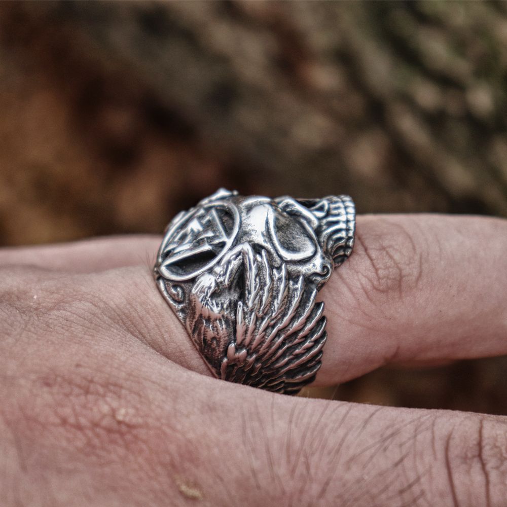 EYHIMD Viking Valknut Symbol Sukll Stainless Steel Ring Mens Ravens Biker Rings Norse Amulet Jewelry