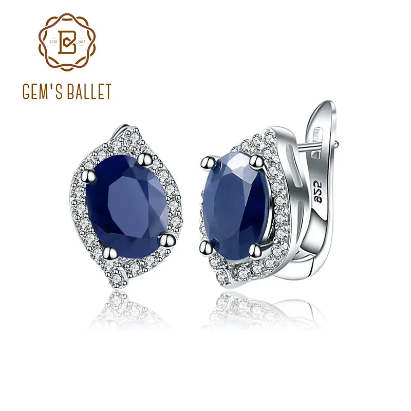Gem's Ballet 3.26C Natural Blue Sapphire Gemstone Vintage Stud Earrings 925 Sterling Silver Fine Jewelry For Women Drop Shipping United States